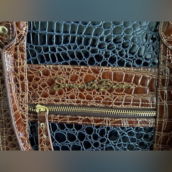 SAMANTHA Brown Travel Bag Purse Tote laptop Croc Embossed - Picture 4 of 13
